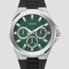 Silver-Tone and Green Multifunction Watch
