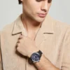 Silver-Tone Leather Multifunction Watch