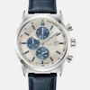 Silver-Tone Multifunction Leather Watch