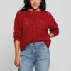 Tawnya Sequin Open-Knit Sweater