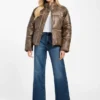Washed Faux-Leather Puffer Jacket