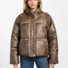 Washed Faux-Leather Puffer Jacket