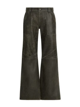 Wide-Leg Crackled Leather Pants