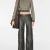 Wide-Leg Crackled Leather Pants