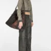 Wide-Leg Crackled Leather Pants