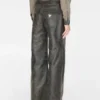 Wide-Leg Crackled Leather Pants