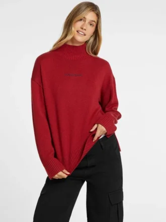 Wool-Blend Turtleneck Logo Sweater